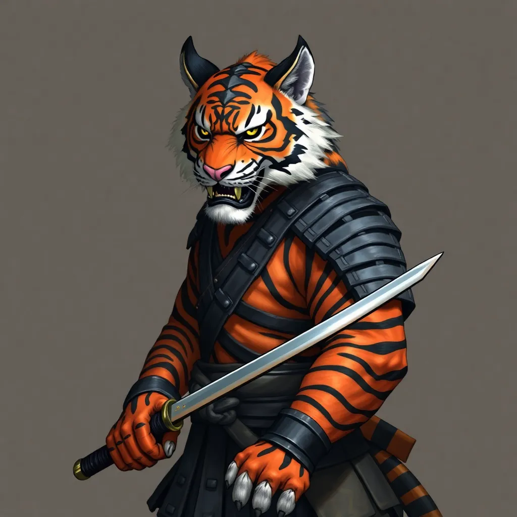 Fierce anthro tiger samurai warrior